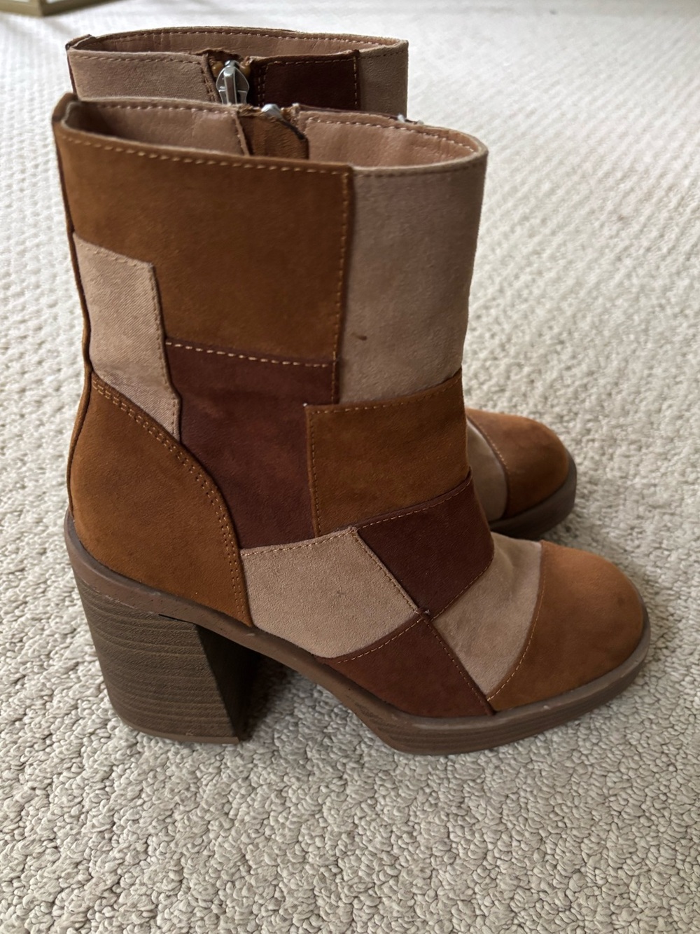 Universal Threads Patchwork Suede Block Heel Ankle Boots - Brown Multi